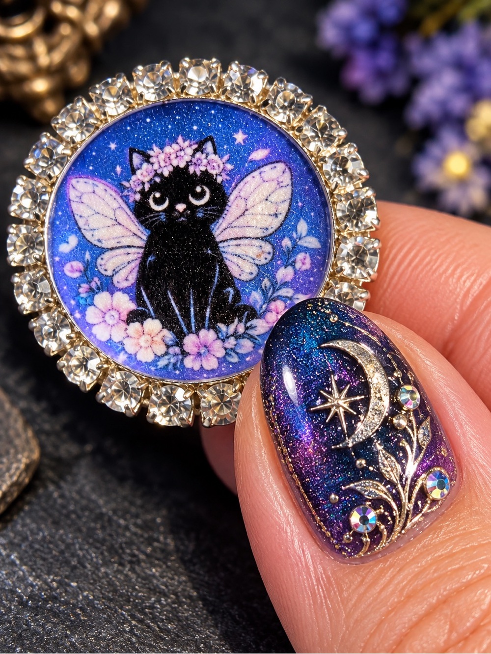 2/$20 Black Fairy Cat Magnet Or Brooch -Your Choice Custom Made Digital Design